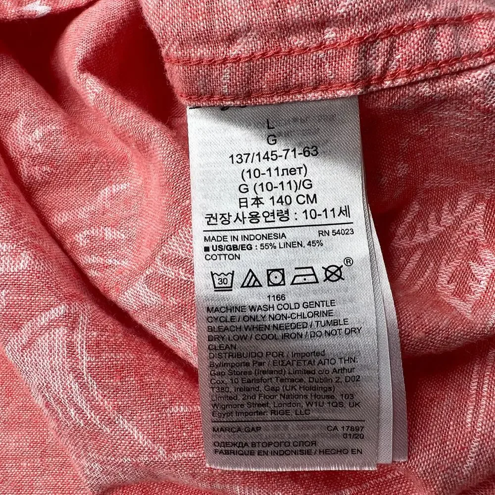 Gap Kids Sherbert Orange Linen Blend Button Up Large